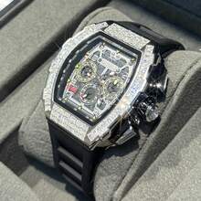 ONOLA-6826F Men's Wine Barrel Multi Functional Mechanical Automatic Watch Rubber Strap Fashion Sports ICE Diamond Watch - 白色 - 查看 2