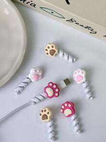 2pcs Cute Cat Paw Resin Material Cable Winder, Protective Anti-Bending Anti-Dirt, Suitable For