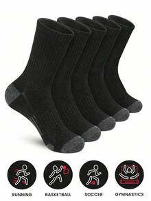 1/5/10 Pairs Men's Athletic Crew Socks Black & White & Gray Arch Compression Cushioned Boot Moisture Socks For Hiking Sports Running - Multicolor - View 1