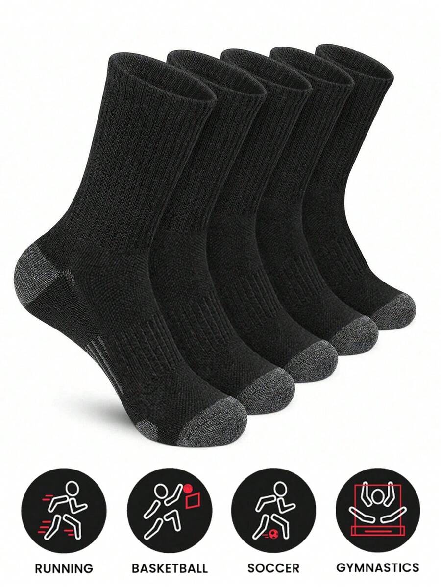 1/5/10 Pairs Men's Athletic Crew Socks Black & White & Gray Arch Compression Cushioned Boot Moisture Socks For Hiking Sports Running - Multicolor - View 1