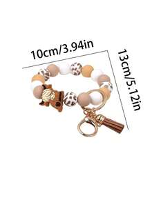 1pc Fashion Keychain Pendant, Bohemian Style Bellis Perennis Yak Pendant, Silicone Cow Pattern Silicone Beaded Tassel Charm Wrist Keychain, Backpack Accessories, Key Anti-Lost Bracelet, Gifts For Friends, Gifts For Mother, Gifts For Girls, Christmas Gifts Halloween Accessories Teachers Day Gift Ideas Bag Accessories Lanyards With Id Holder Car Accessories Bag Charms