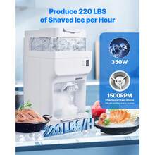 Commercial Ice Shaver Crusher, 220lbs Per Hour Electric Snow Cone Maker With 8L Ice Cube Box, 350W 1500RPM Tabletop Shaved Ice Machine For Parties Events Bar, Home And Commercial Use (White) - 350W 8L - View 2