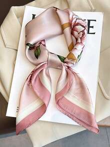 1pc Bandana Scarf, Retro French Style Neckerchief, Women's Fashionable Versatile Small Square Scarf, Artistic Ribbon Scarf, High-End Headband, Bag Scarf - Pink - View 3