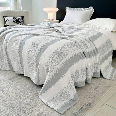 1 Chăn Taffeta họa tiết sọc, chăn dày ấm áp, mềm mại, thoải mái dùng trang trí nhà cửa, thích hợp cho giường, ghế sofa, văn phòng, phòng, ký túc xá, có thể giặt bằng máy