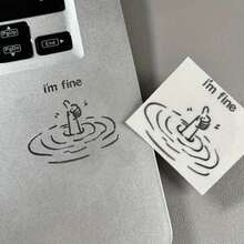 1/3PCS I'm Fine Funny Sarcastic Metal Stickers - Waterproof Glossy Paper Laptop Decals With Humorous "I'm Fine" Design, Easy Peel & Stick For DIY Tech Accessories (One-Time Use) - Silver - View 3