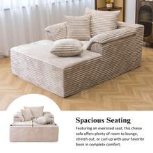 48.8'' Oversized Cloud Sectional Sofa Bed – Double Lounge Chaise With Boneless Fluffy Design, Plush Cushions & No Assembly Required, Modern Sleeper Loveseat For Small Spaces, Living Room, Apartment, Movie Night - Beige - View 5
