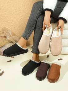 Women's Fluffy Fur Lined Thick Sole Snow Boots - Bohemian Anti-Slip Warm Durable Outdoor Shoes, Black Thick Sole Flat Winter House Slippers - Black - View 3