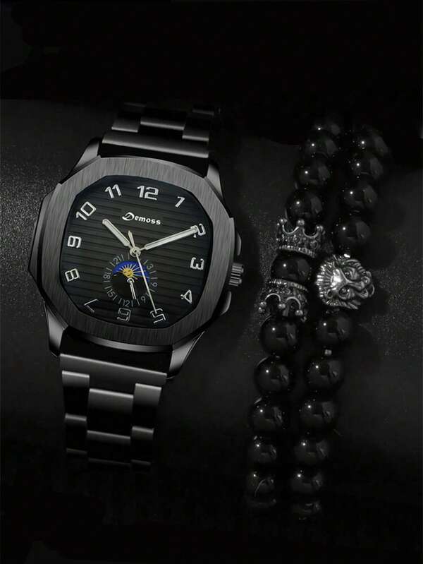 3 قطع مجموعة ساعات رجالية كوارتز بسوار من الفولاذ المقاوم للصدأ، علبة من سبيكة الزنك، غير مقاومة للماء، شاشة عرض تناظرية - مثالية للارتداء اليومي والرياضي والعمل - هدية مثالية لعيد الأب، عيد الحب، أعياد الميلاد، رمضان، رأس السنة، اكسسوارات ساعات، اكسسوارات الموضة