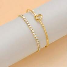 Kit Of 2 Luxury Women's Bracelets: Heart Knot Bracelet + Zirconia Bracelet - 金色 - 查看 5