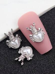 10 Pieces Of Nail Art Nail Accessories, Three-Dimensional Exquisite Crown Set With Heart And Pearl, Charming DIY Nail Products