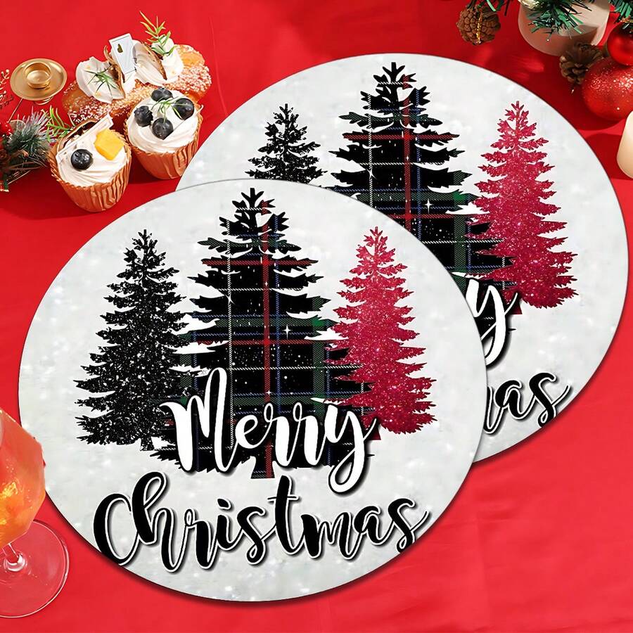 2 pièces/4 pièces/6 pièces Sets de table en diatomite imprimés avec motif sapin de Noël, décoration de maison, convient pour les cadeaux de Noël, décorations de Noël, applicable à la table à manger, au bar à café, toutes saisons, sets de table lavables, décoration de chambre, sous-verres, tapis d'égouttage, sets de table pour cuisine et salle à manger, décorations de fête intérieure/extérieure, décoration de maison, cadeaux idéaux