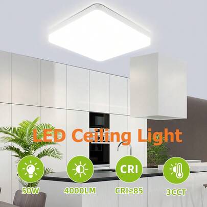 Luz de techo LED, panel plano con marco blanco, adecuado para hogar/dormitorio/habitación/pasillo/cocina/baño/apartamento/balcón/oficina, luz blanca 6500K, 110V/220V universal, alto brillo, sin parpadeo, lámpara colgante cuadrada/redonda, iluminación interior