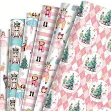 6-Pack Christmas Gift Wrap Paper Set With Nutcracker, Zebra, And Christmas Tree Designs - Mixed Color Holiday Party Favor Box Decoration Supplies-Tear-Resistant Vibrant Color Block For Boutique Gifts
