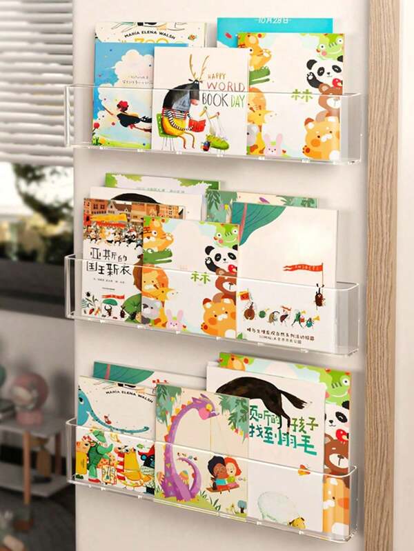 1 pieza Estantería de libros montada en la pared, sin necesidad de perforar, caja de almacenamiento colgante en la pared, estantería para exhibir libros infantiles, almacenamiento lateral del armario
