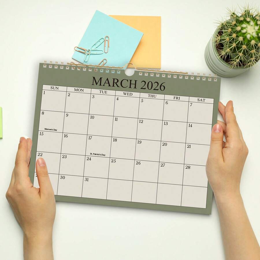 2026 年简约挂历，1 月至 12 月 12 个月，8.27*11 英寸，创意月历，家居装饰日历，圣诞节和新年礼物 - 軍綠色 - 查看 1
