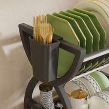 1pc Plastic Kitchen Rack, Dish Drainer, Multifunctional Bowl Cabinet, Plate & Cutlery Organizer, Double Layer Tableware Holder - Multicolor - View 9