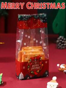 50pcs Christmas Transparent Snack Candy Bags, Gift Packaging Bags, Holiday Baking Dessert Cookie Self-Sealing Bags,Durable Material, Suitable For Candies, Gifts, Suitable For Christmas Decorations, Holiday Parties, Seasonal Decorations, Christmas Baking Supplies, Christmas Kitchen Storage Bags