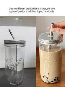 1入組/個，大容量耐熱玻璃杯，附有蓋和吸管珍珠奶茶杯咖啡杯果汁冷飲杯 - 無色 - 查看 10