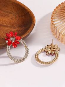 1 Pair Of Colorful Rhinestone Round Flower Fashionable Ear Studs Imitating Pearl Simple Earrings Are Suitable For Wearing At Daily Weddings, Banquets And Parties - ZNW364 - View 9