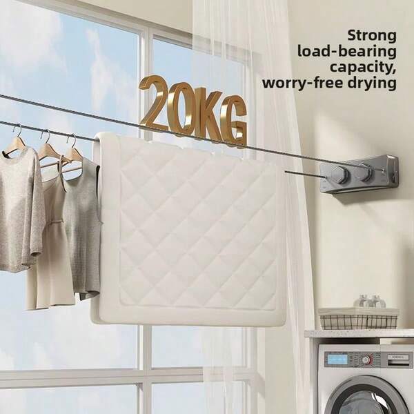 1 حبل غسيل قابل للسحب، رف تجفيف مثبت على الحائط للاستخدام الداخلي والخارجي، مناسب للمنزل/الشرفة/الفندق/الحمام، ملحق تعليق متعدد الوظائف، حبل غسيل داخلي قابل للسحب، حبل تجفيف ملابس خارجي لا يترك علامات، حبل من الفولاذ المقاوم للصدأ مثبت على الحائط، بكرة حبل الغسيل
