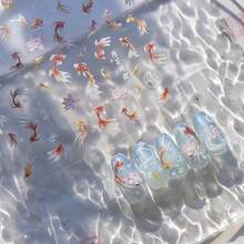 Goldfish Nail Art Stickers Sparkly Koi Fish Nail Stickers 5D Embossed Koi Lotus Leaf Chinese Style Manicure Decals Accessories Shell Light Goldfish Adhesive Slider For Women DIY Nail Art Decorations-735015 - 金魚 - 查看 4