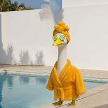 Porch Goose Outfits Stylish Cute Goose Clothes Plush Bathrobe Shower Cap And Cucumber Slices 3 Pcs Set - 黃色 - 查看 4