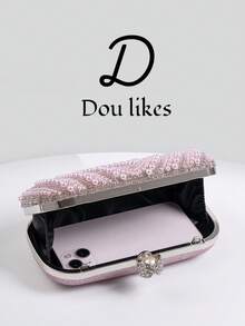 优雅的泪珠形粉红珍珠晚宴手拿包，适合旗袍的高端订婚手提包，配有金属链带，优雅的女士派对包适合舞会、婚礼、毕业舞会、正式晚宴/宴会，完美搭配女士毕业舞会礼服、毕业舞会配饰、亮片礼服、闪亮礼服、女士优雅礼服。 - 粉色 - 查看 9