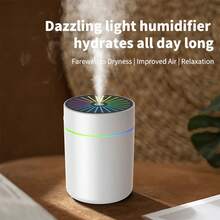 1 pieza Nuevo humidificador de aromaterapia USB con luz de colores, máquina compacta y portátil de 180ml, humidificador de aire para belleza de mujer, para uso en dormitorio, coche, hogar, dormitorio, sin batería, alimentado por USB