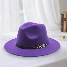 Wool Panama Hat For Men Women Chain Belt Wide Brim Fedora Caps British Style Jazz Hat For Daily Party Club - 紫色 - 查看 2