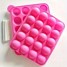 20-Hole Silicone Lollipop Mold With 20 Sticks - Perfect For Cake Sticks, Chocolate, And Candy Baking, Chocolate Mold - Hồng - Xem 6