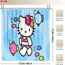 Sanrio 3-Piece Hello Kitty Bathroom Set, Includes Waterproof Shower Curtain, Toilet Lid Cover, Bath Mat, U-Shaped Mat, Comes With 12 Hooks, Available In Pink, Blue, And Full Family Characters, Suitable For Home And Bathroom Decor Christmas Decor