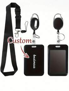 Customizable Name Badge Holder Set, Retractable Clip-On ID Card Holder, Lanyard, Badge Card Clip, Chest Plate Card, Detachable Lanyard, Including Lanyard, Retractable Clip, Badge Card, Suitable For Custom Work ID Holders, Back To School Student ID, Meal Cards, Transit Cards, Utility Cards