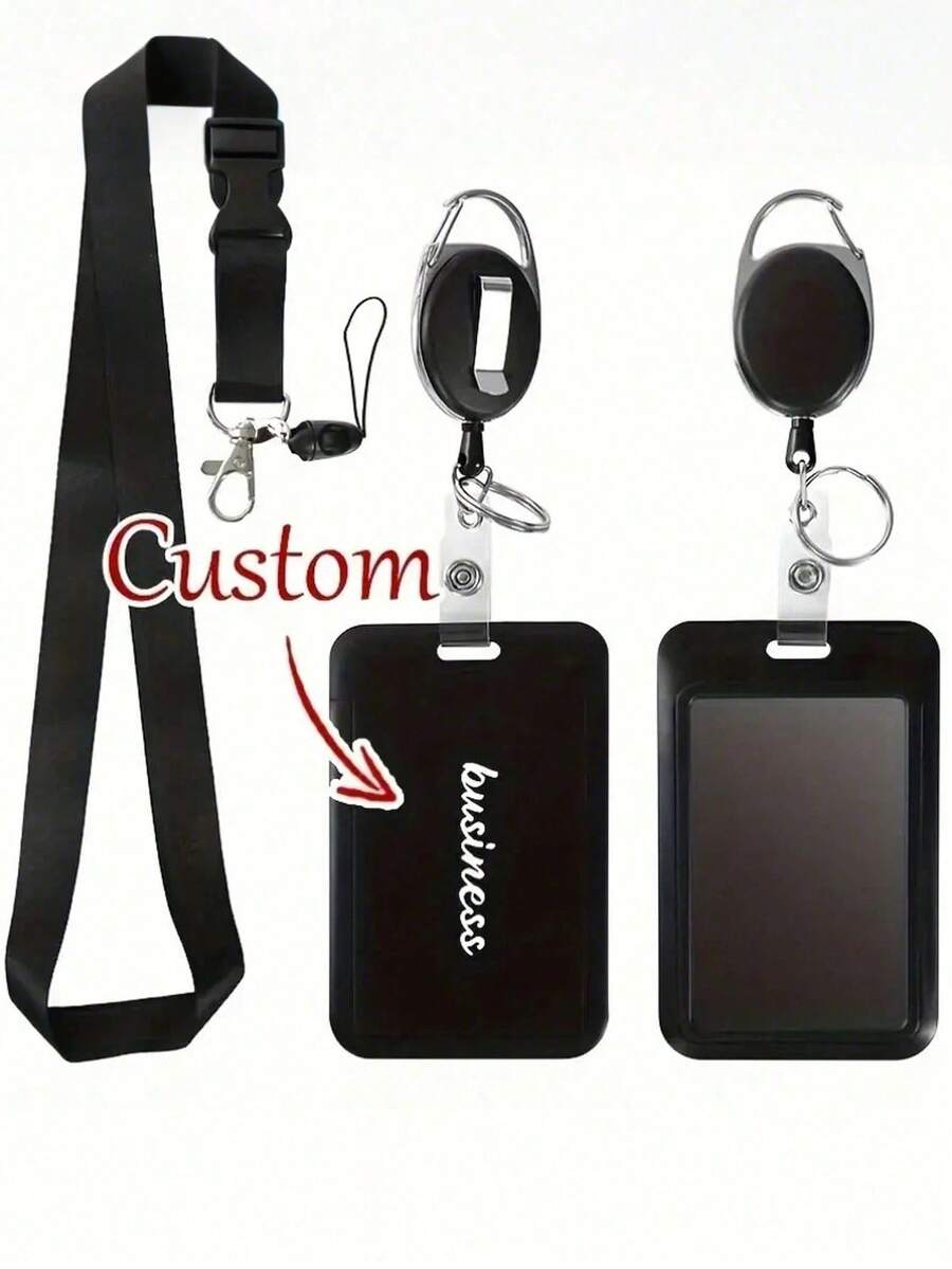 Customizable Name Badge Holder Set, Retractable Clip-On ID Card Holder, Lanyard, Badge Card Clip, Chest Plate Card, Detachable Lanyard, Including Lanyard, Retractable Clip, Badge Card, Suitable For Custom Work ID Holders, Back To School Student ID, Meal Cards, Transit Cards, Utility Cards