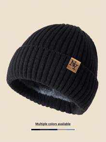 1 件男女通用纽约徽章纯色针织便帽，保暖内衬无檐便帽，男女皆宜，冬季万圣节秋季服装 - A - 查看 8