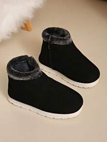 Damen Schwarze Mode Schneestiefel, flache warme Winterschuhe, kurze Winterstiefel