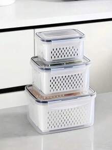 Set de recipiente pentru depozitarea alimentelor cu capace - Cutii transparente, lavabile pentru legume, fructe și legume uscate - Include tavă de scurgere, perfecte pentru organizarea frigiderului - Multicolor - Vizualizare 2