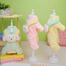 新款秋冬动物服装，宠物四脚抓绒外套，厚实保暖，猫狗衣服，宠物连体衣，动物服装，猫咪保暖服装，英式背带装，可爱卡通背带裤连体衣，双面抓绒 - 薄荷綠 - 查看 5