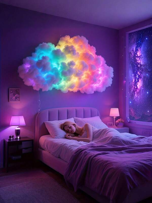 3D Thunder Cloud Night Light With Music Sync Mode - Smart RGB LED Strip DIY Kits, USB Powered Wall/Ceiling Mount, Suitable For Bedroom, Game Room And Party Decoration, Color Changing Ambient Lighting, Smooth Curve Design ﻿