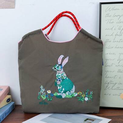 1 Stück Kaninchen im Gras Nylon Schultertasche mit großer Kapazität, modische vielseitige wasserdichte Einkaufstasche, Umhängetasche für Frauen