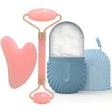 Hongbu ZHOU 1/2/3件套冰滚轮套装 - 面部护肤冰滚轮，面部按摩滚轮工具，硅胶冰滚轮，面部刮痧滚轮套装，带滚轮按摩器，面部及眼部按摩工具，面部轮廓护理按摩工具，适用于眼部、颈部和面部，冰滚轮模具，冰块护肤工具，夏季冰按摩产品，办公用品，学习用品，旅行必备 - 粉色 - 查看 14