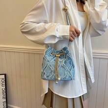 Korean Version Of The Popular Rhombus Raw Edge Shoulder Bag, Simple, Fashionable And High-Quality Cross-Body Bag, Elegant And Versatile Drawstring Bucket Bag For Daily Wear, Suitable For Daily Wear, Dates And Dinner Parties - Blue - View 7