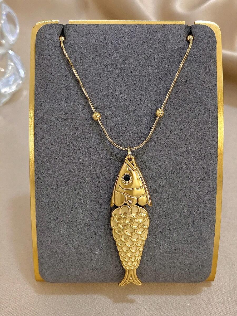 1 Pc Movable 3D Articulated Fish Necklace For Women Stainless Steel Pendant Necklace Daily Party Jewelry Christmas Gifts - Multicolor - View 1