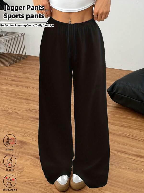 1 pieza Pantalones anchos de mujer de estilo casual con cordón, pantalones rectos sueltos de mujer con cordón para uso diario, senderismo, viajes, trekking, correr, ciclismo