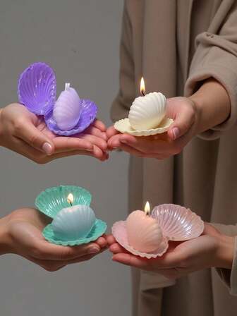 1/5pcs Exquisite Shell Scented Candles, Decorated With Colorful Ribbons And Pearl Bows, Suitable For Autumn And Winter, Halloween, Christmas, Birthdays, Graduation And Other Party Gifts, Kitchen And Living Room Scented Candles, Home Decoration Ornaments