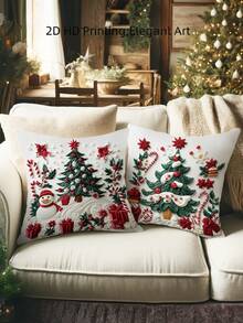 4 件/1 件圣诞装饰枕头套装 - 现代雪人、圣诞老人、驯鹿和冬青印花设计，18x18 英寸 | 拉链封口 | 耐用涤纶材料 | 适用于客厅、房间、沙发和卧室（不包括填充物）非常适合圣诞装饰、圣诞派对 - 彩色 - 查看 6