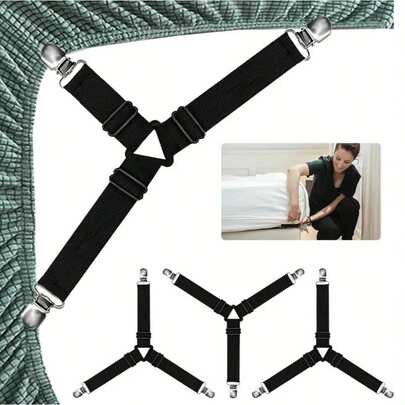 4 piezas Sujetador de sábana - Hebilla ajustable elástica para sábanas arrugadas