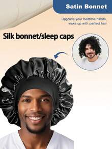 2pcs Satin Sleep Cap, Unisex, Soft Stretchy Silk Sleep Hat Suitable For Curly Hair And Braids - 2pcs - View 9