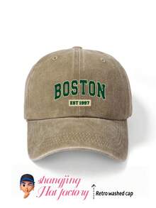 1pc "BOSTON" Printed Washed Baseball Cap, Classic Stylish Soft Sweatband Adjustable Size Lightweight Sun Protection Versatile Classic Cap, Suitable For Outdoor Sports, Football Games, Daily Wear, Party, Vacation, Perfect Gift For Friends And Family, Unisex