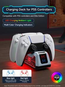 PlayStation 5 Controller Charging Dock, Elite Edition Charging Station With Protection Chip And RGB Ambient Light - Spider Pattern, Compatible With PlayStation 5 Wireless Controller Charging Base, Game Console PS 5 Slim Storage Stand, Gaming Accessories