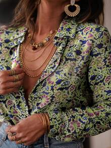 Áo sơ mi tay dài nhẹ, cài nút phía trước, mặc thường ngày cho mùa thu - Vàng nhạt - Xem 4